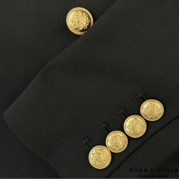 Alice + Olivia **NWT** Anthony Double-Breasted Strong-Shoulder Blazer Black/Gold - Picture 3 of 14